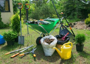 In einem Garten werden pflanzen gepflanzt und umgegraben