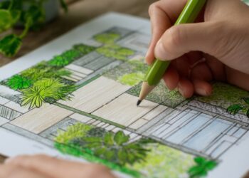 Planung eines Gartens mit Skizze und Grünstift | Hochbeet kaufen