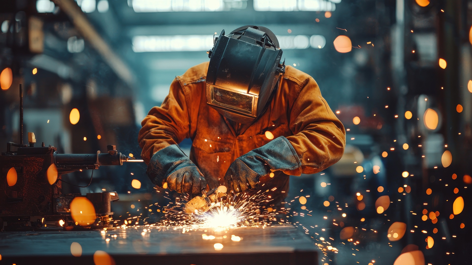 Schweißer bei Metallbearbeitung mit Funken | Schlauchfilter